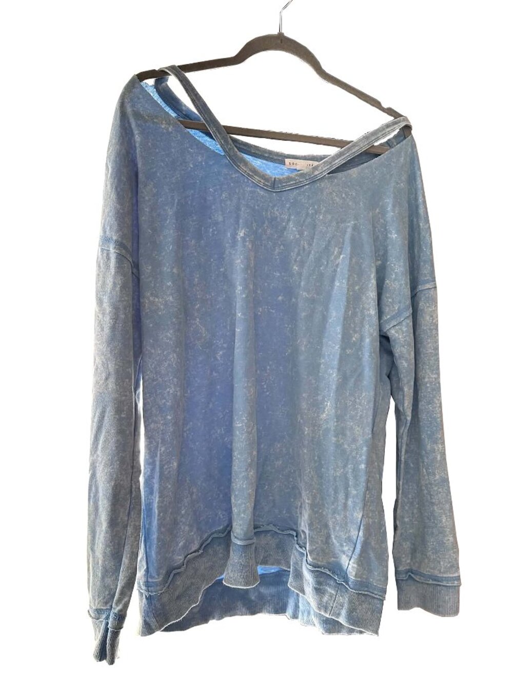 SOCIALITE BLUE Cut Out Sweatshirt w. Distressed Neckline Size L